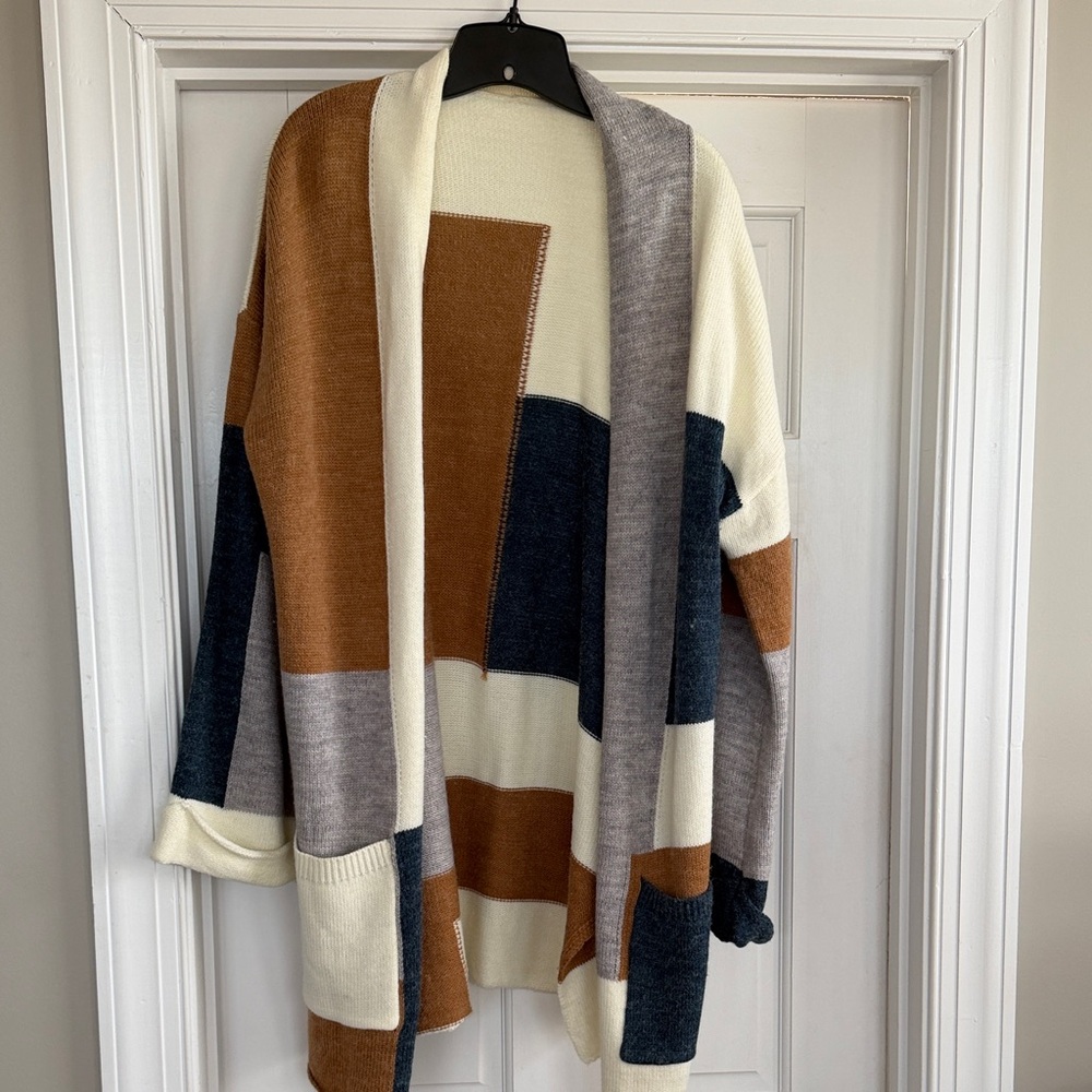 Elegant Patchwork Open Front Cardigan